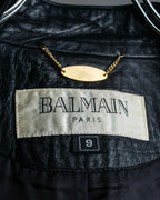"BALMAIN" Braided detail lamb leather zip-up vest