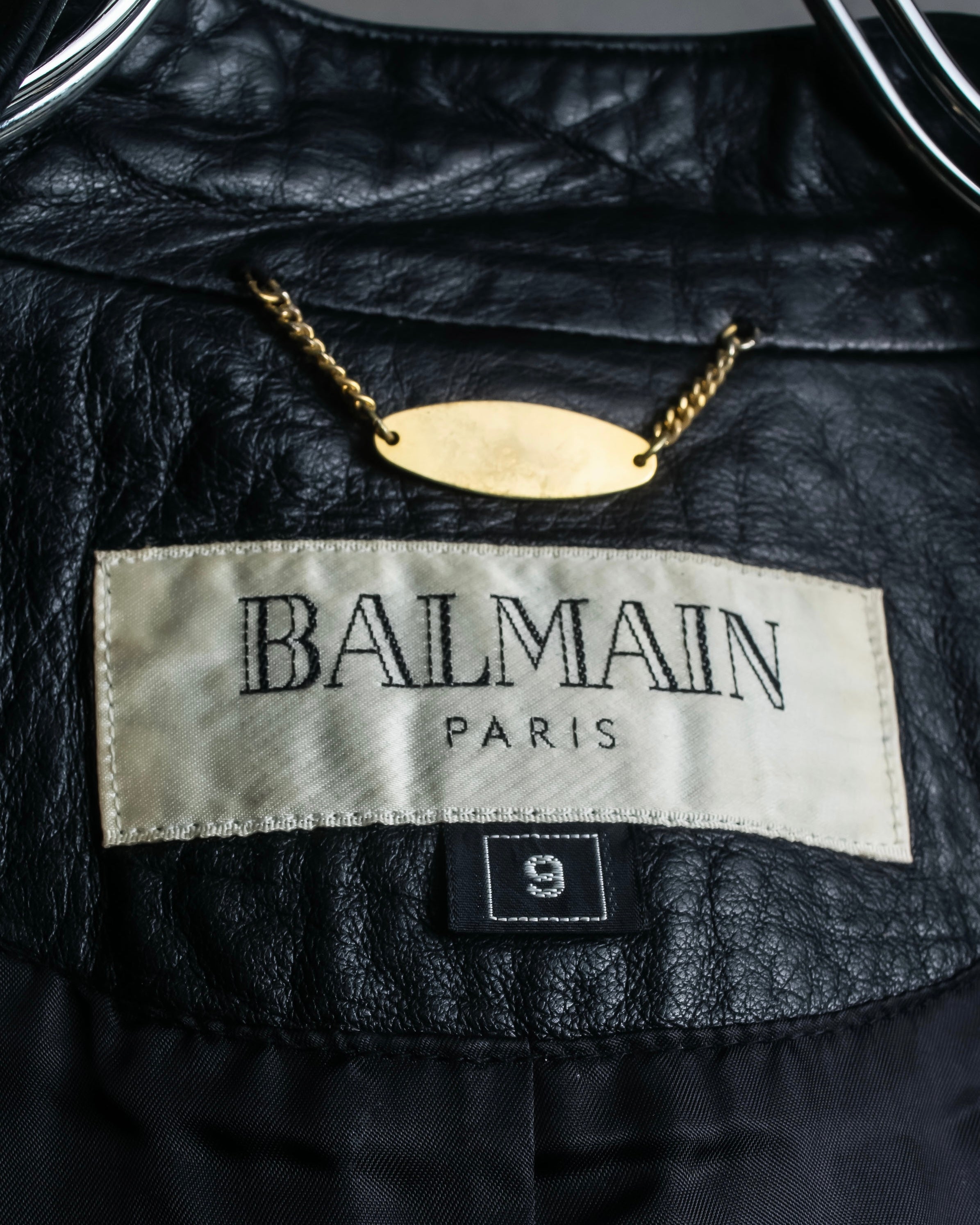 "BALMAIN" Braided detail lamb leather zip-up vest