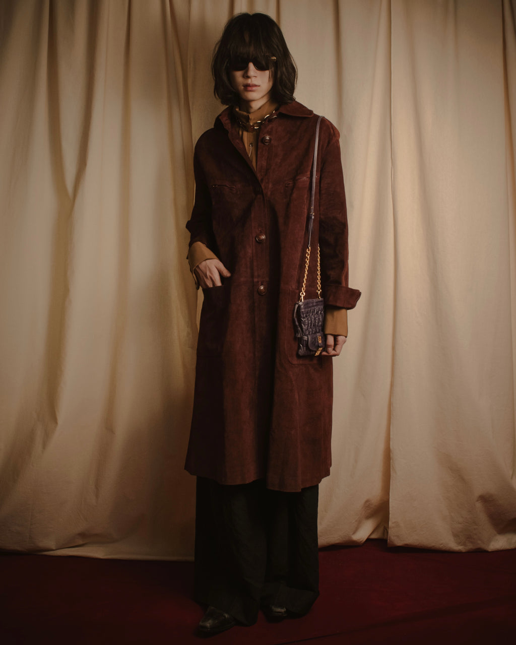 -SPECIAL- "GUCCI" 70’s Suede leather round collar coat
