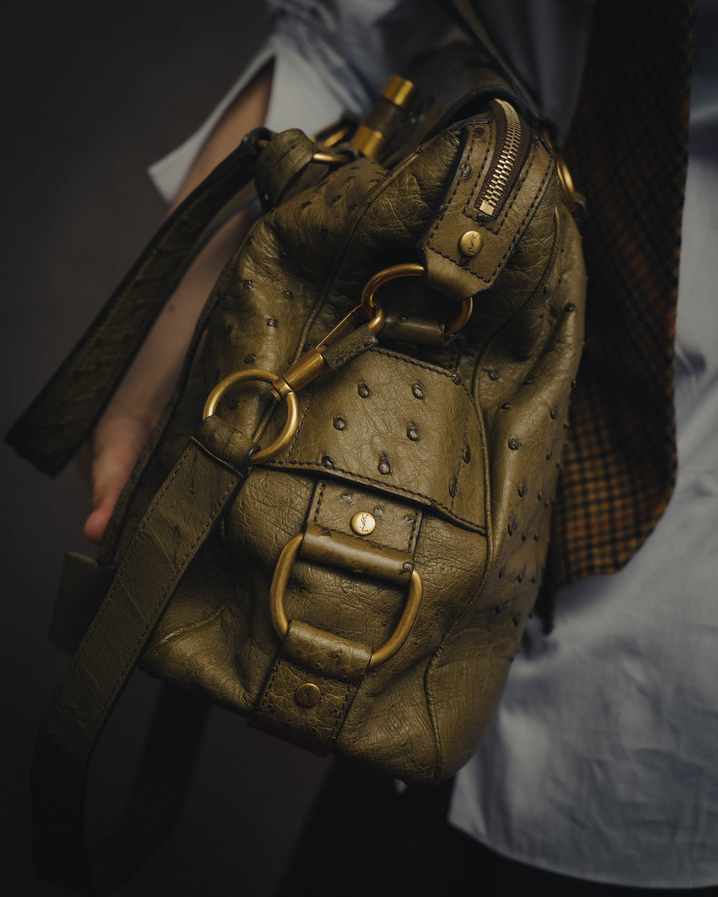 -SPECIAL- “YVES SAINT LAURENT” 00’s-10’s Ostrich leather top handle satchel