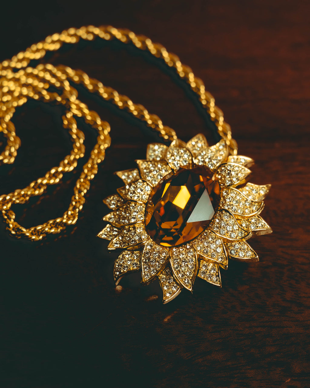 -SPECIAL- “Christian Dior” 80’s-90’s Sunburst amber glass pendant brooch