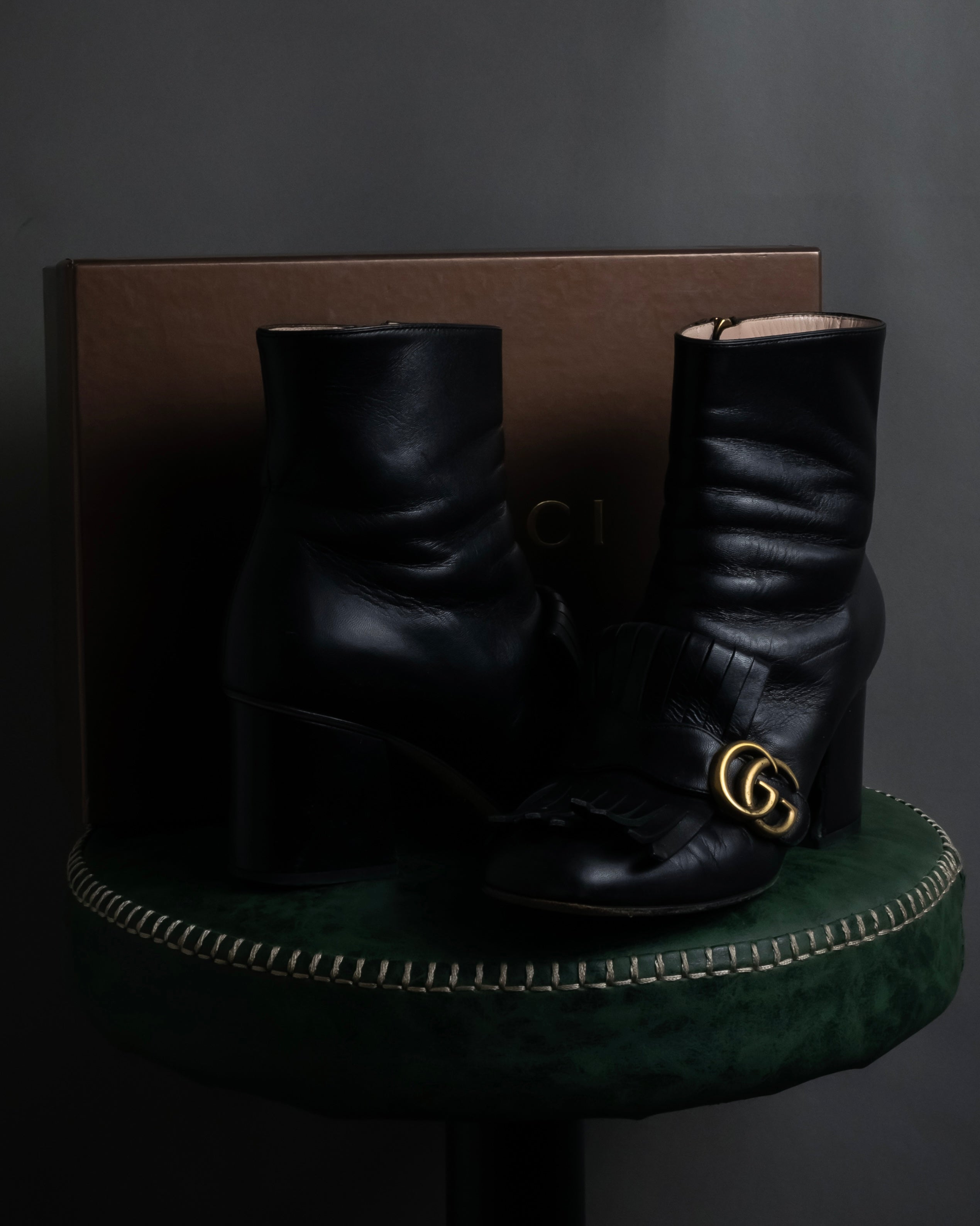 "GUCCI" Leather gg fringe heeled ankle boots