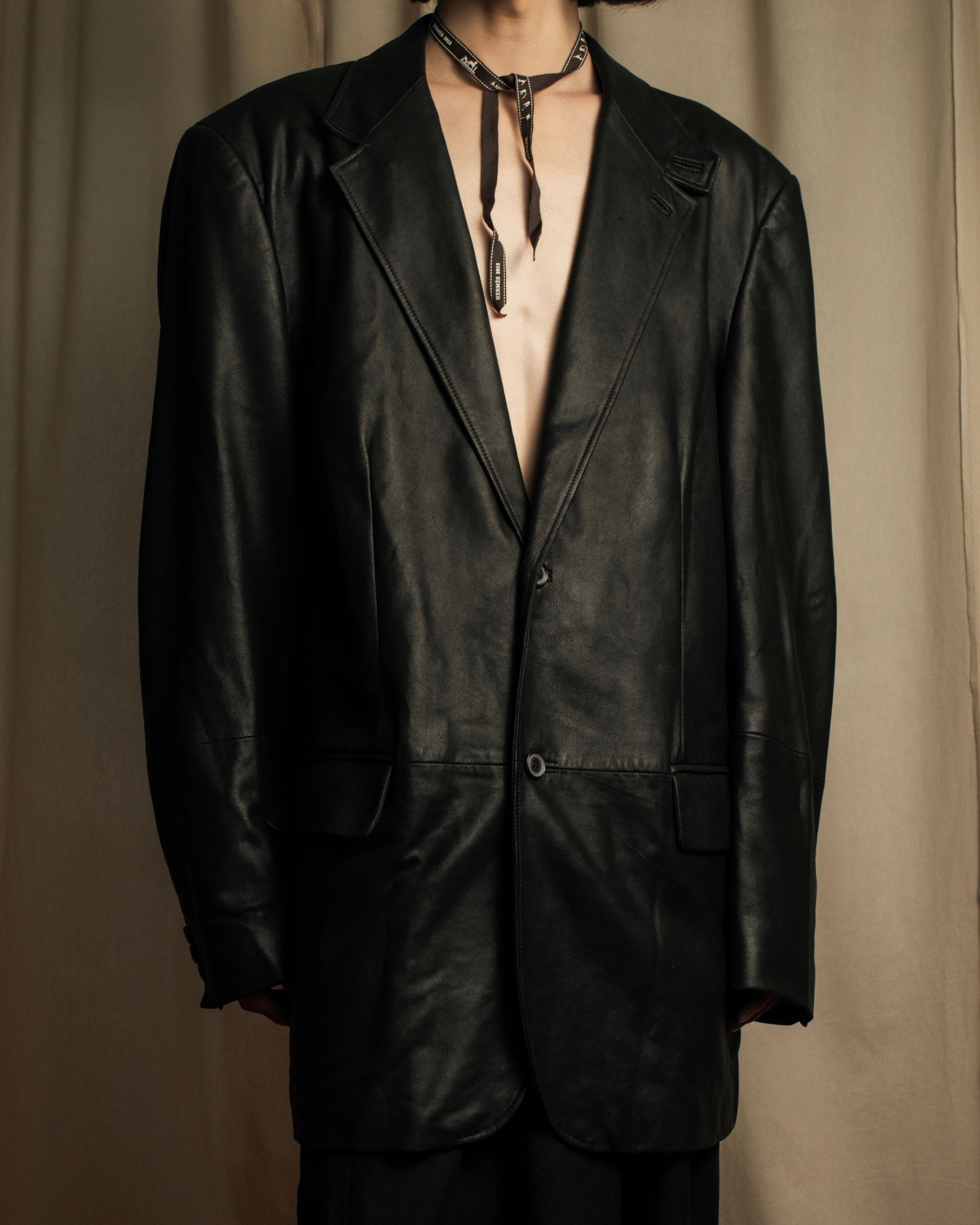 "HUGO BOSS" Oversized calf leather tailored jacket