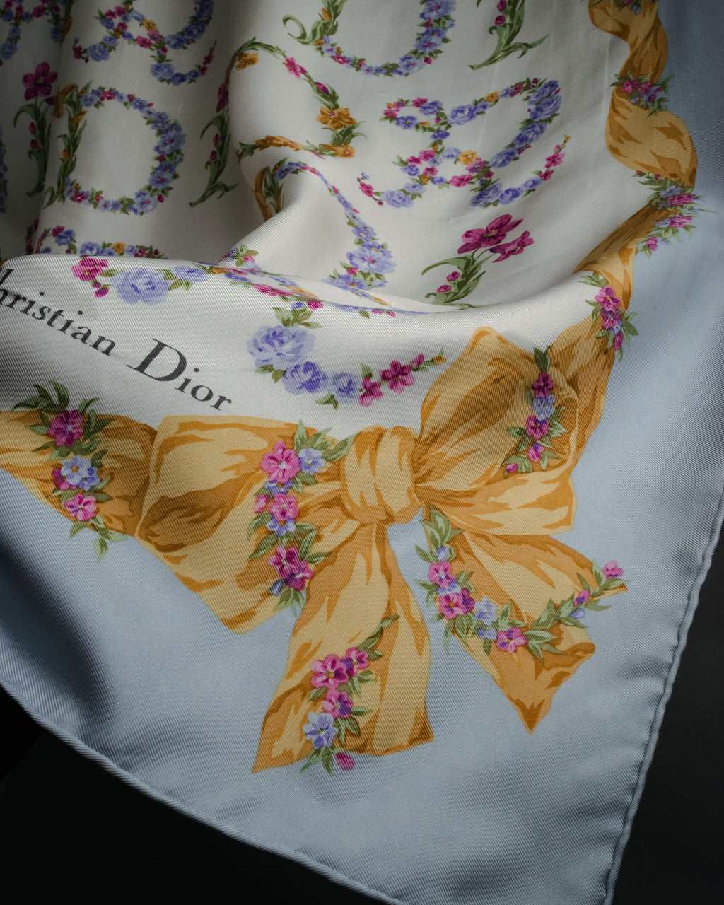 “Christian Dior” 90’s Floral logo silk scarf