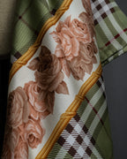 "BURBERRYS" Rose motif layered check pattern silk scarf