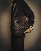 -SPECIAL- “Salvatore Ferragamo” 00’s-10’s Leather scale appliqué gancini shoulder bag