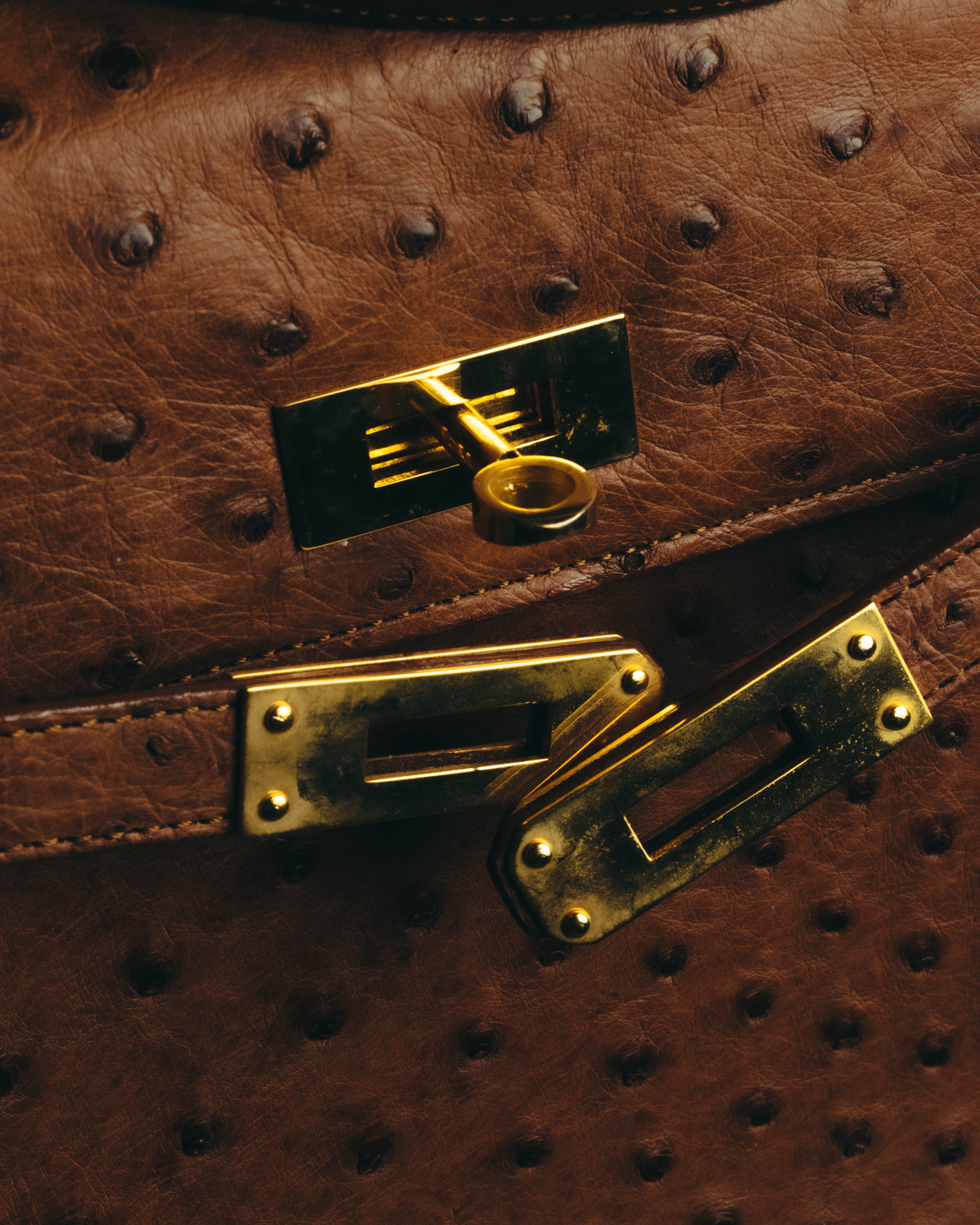 "JARDIN DES SACS" 80's-90's Structured ostrich leather top handle bag