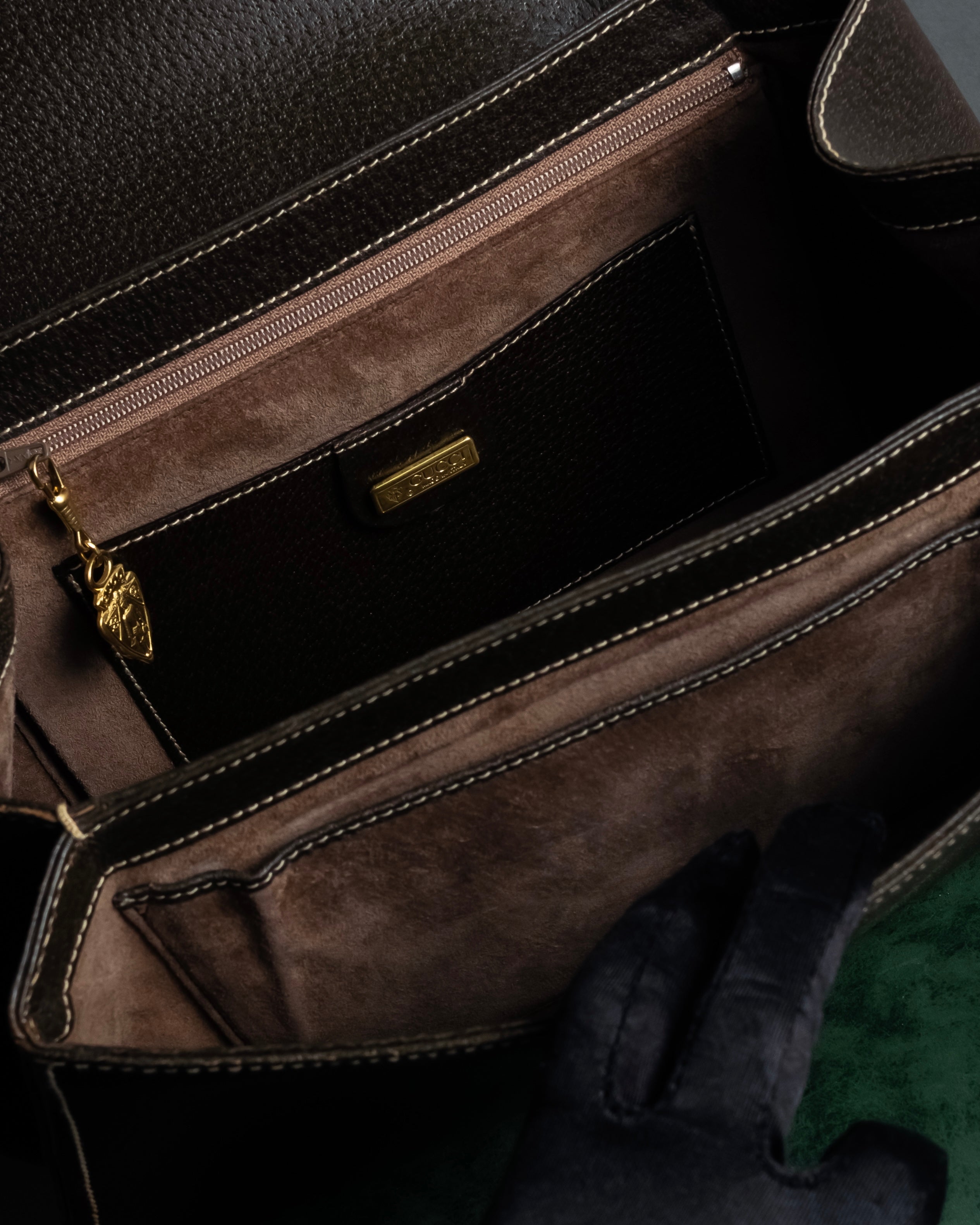 -SPECIAL- "GUCCI"  1980-1986's Inherited model grained leather bamboo bag