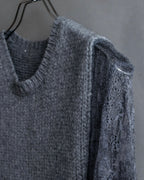 "VALENTINO" Floral lace cable knit docking design pullover