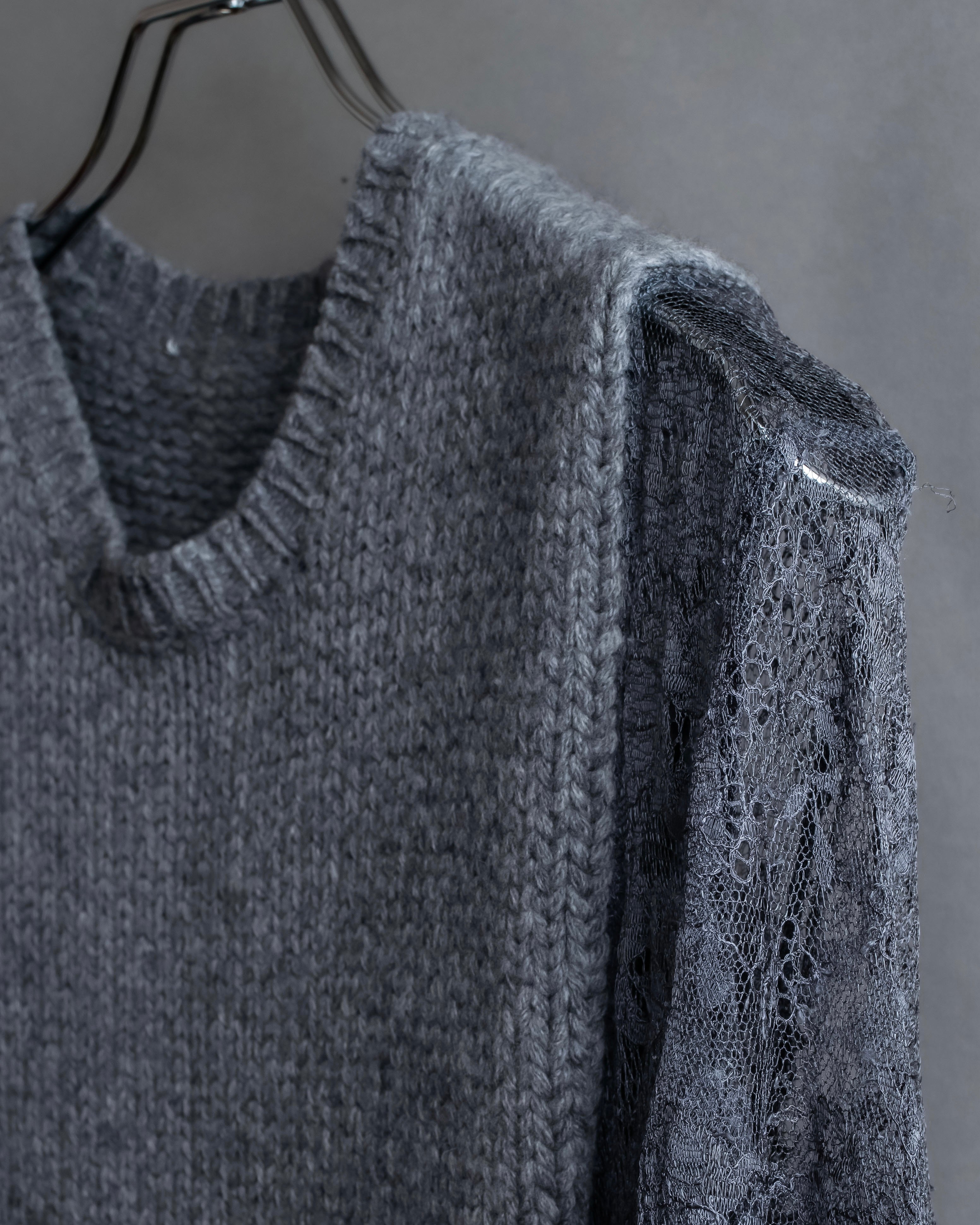 "VALENTINO" Floral lace cable knit docking design pullover