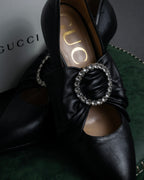 "GUCCI" Michele design ribbon crystal buckle pumps