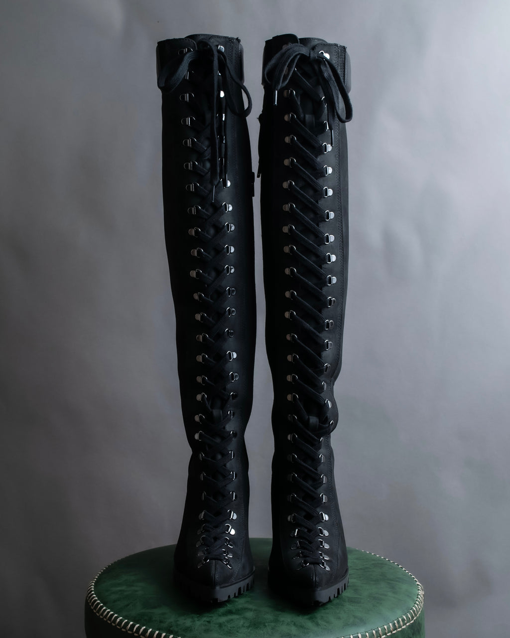 "YELLO" Lace up suede like stiletto heel knee-high boots