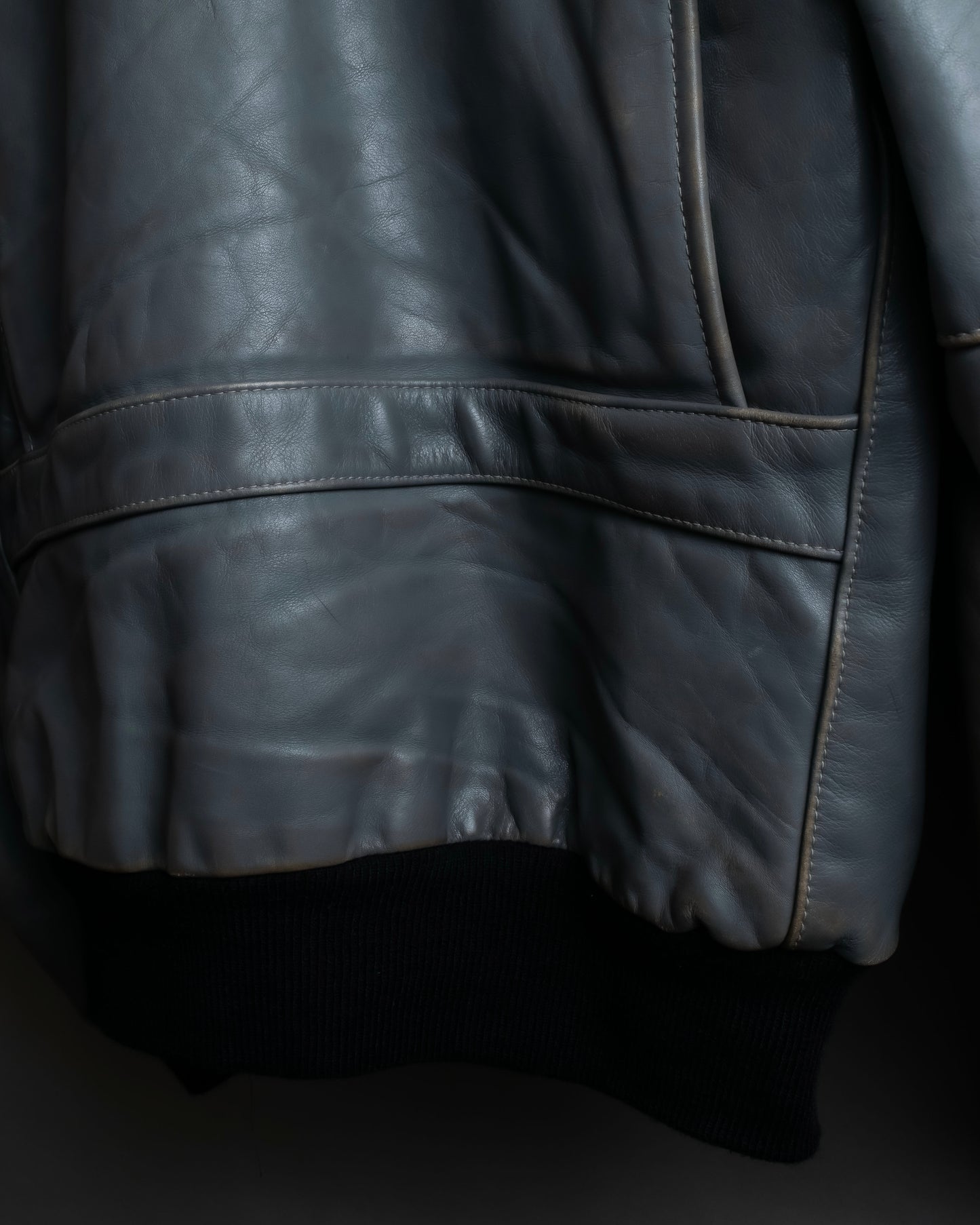 "VANSON" Out pocket design ribbed leather jacket