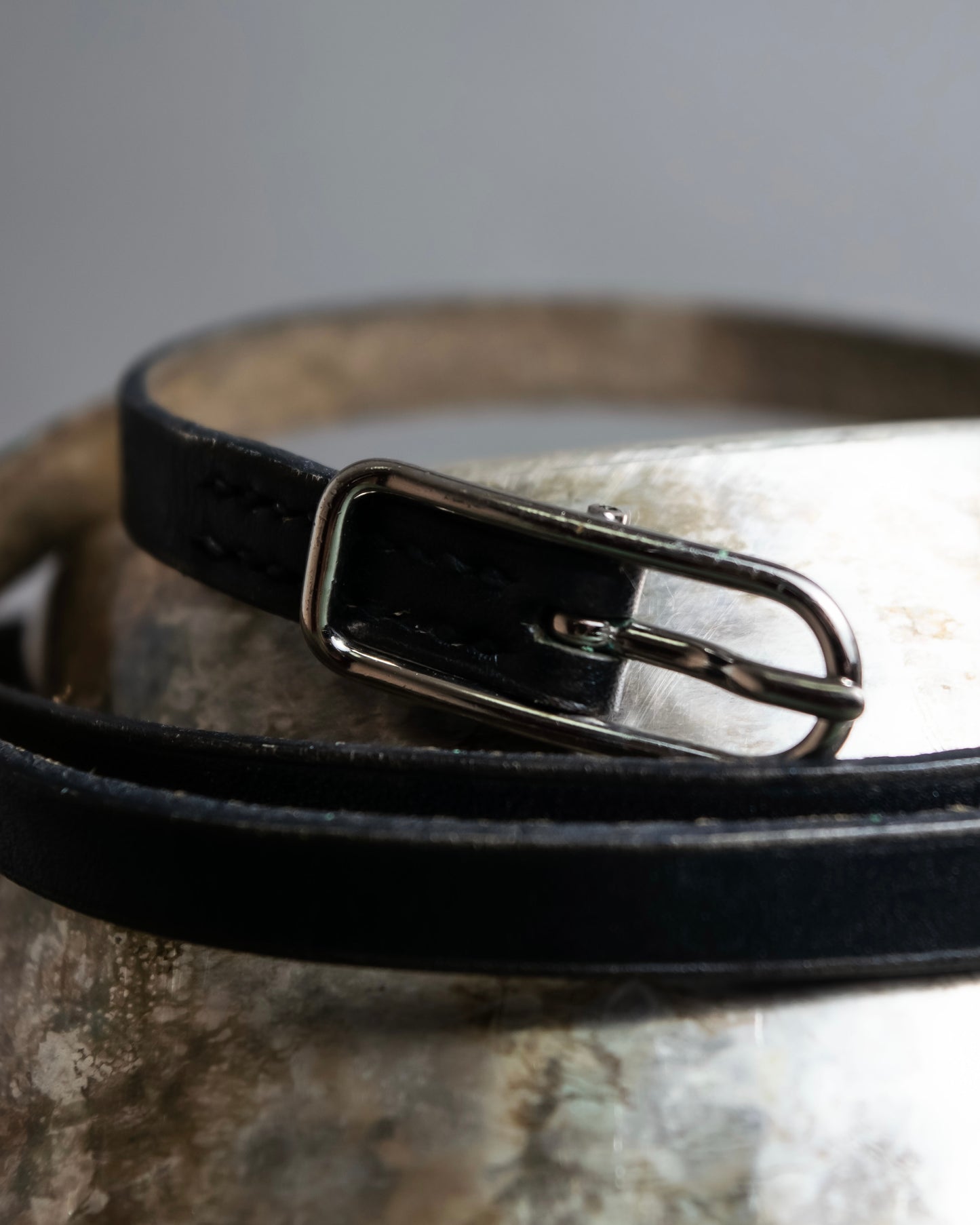 "HERMES" Single pin buckle leather narrow belt