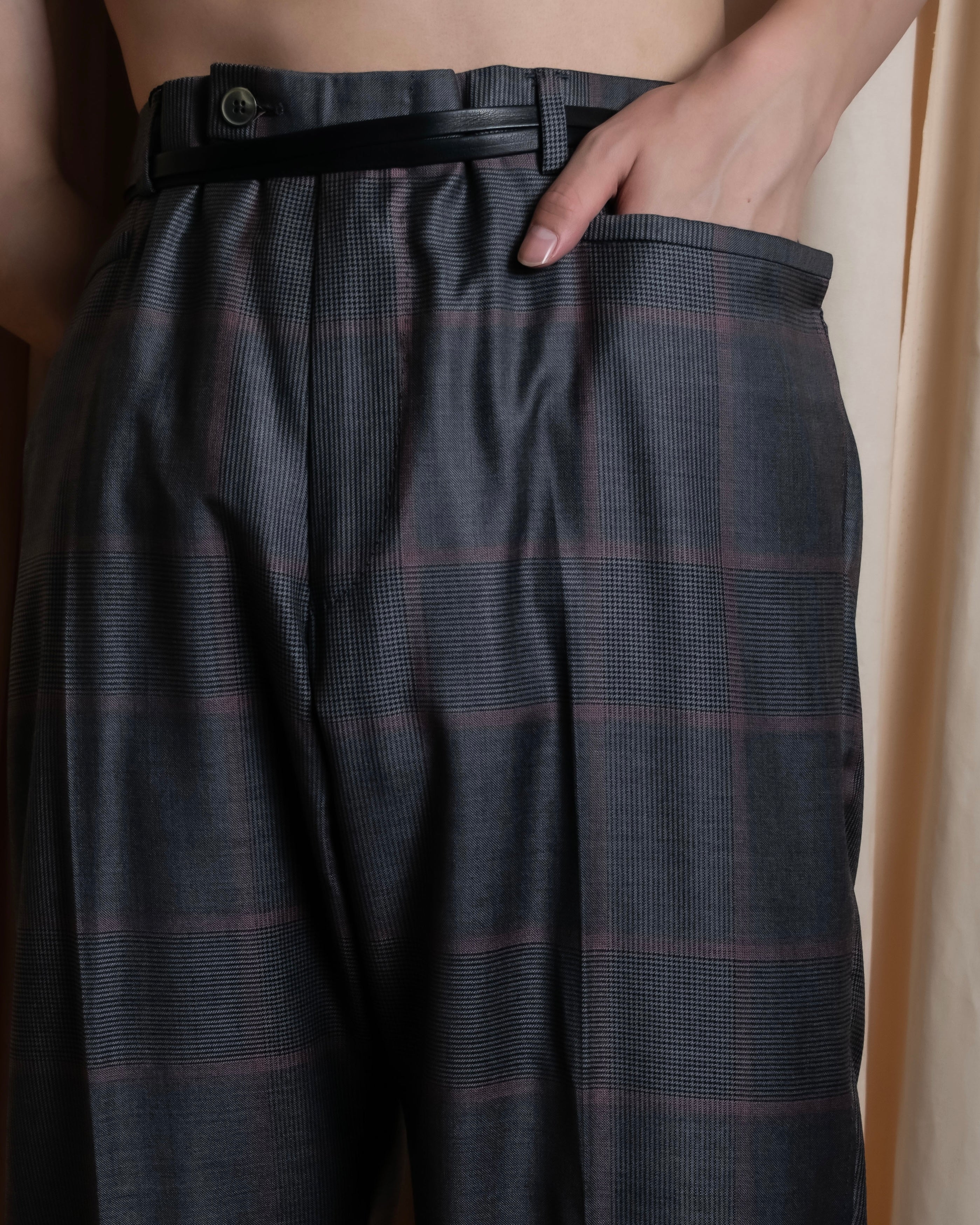 "GUCCI" Glen plaid wool wide tapered slacks