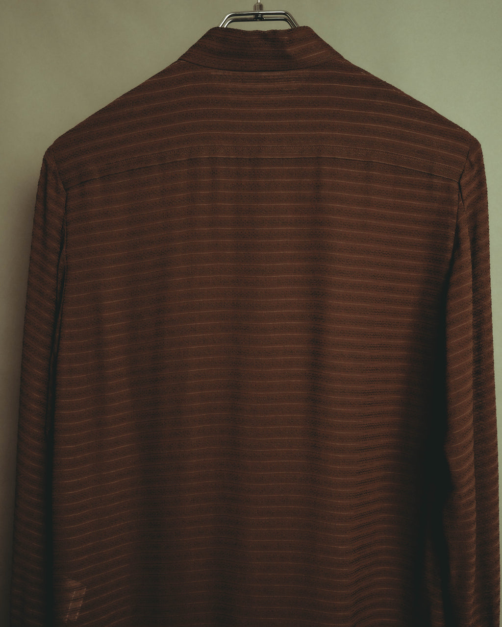 “YVES SAINT LAURENT” 80’s-90’s textured silk blend mandarin collar long shirt