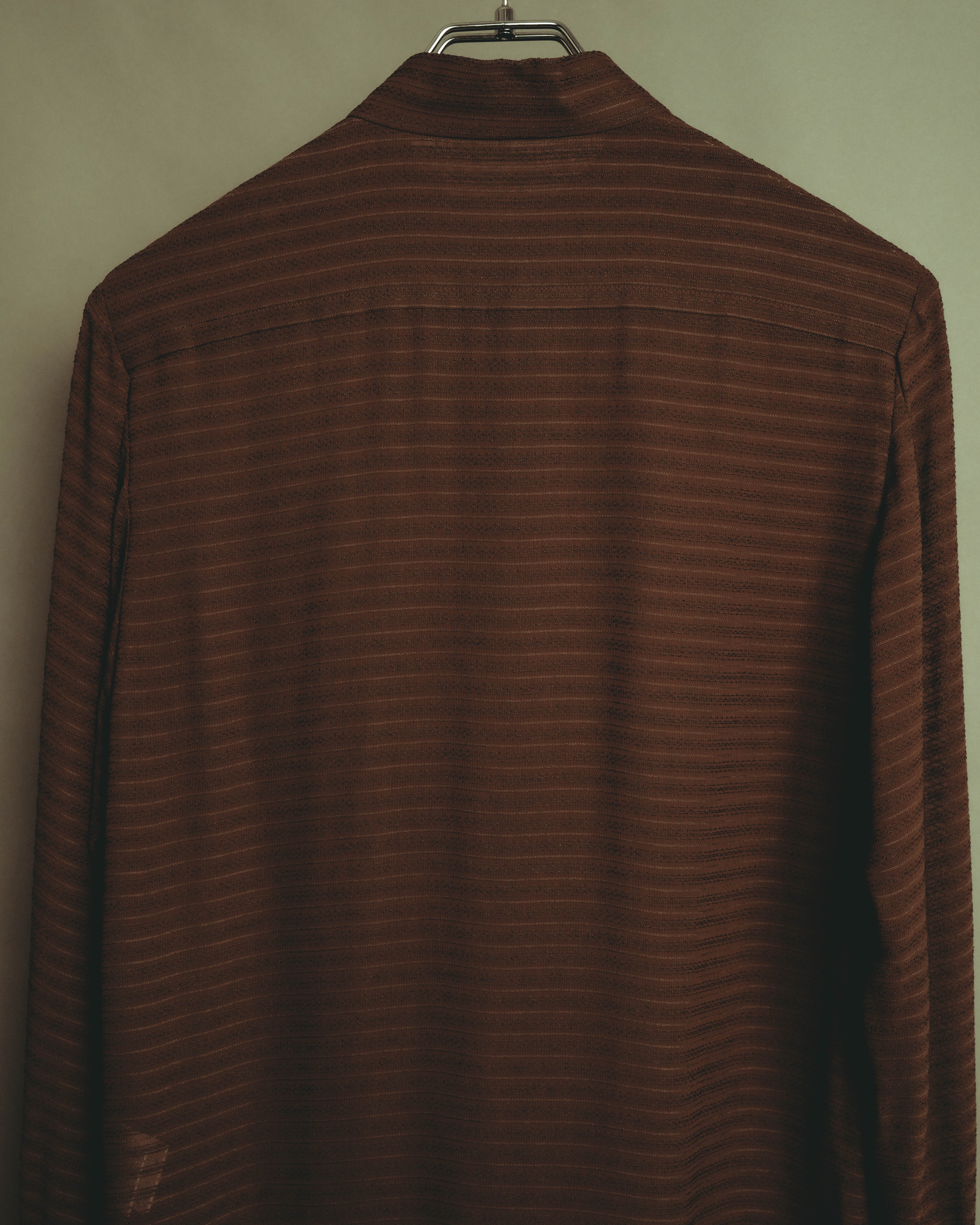“YVES SAINT LAURENT” 80’s-90’s textured silk blend mandarin collar long shirt