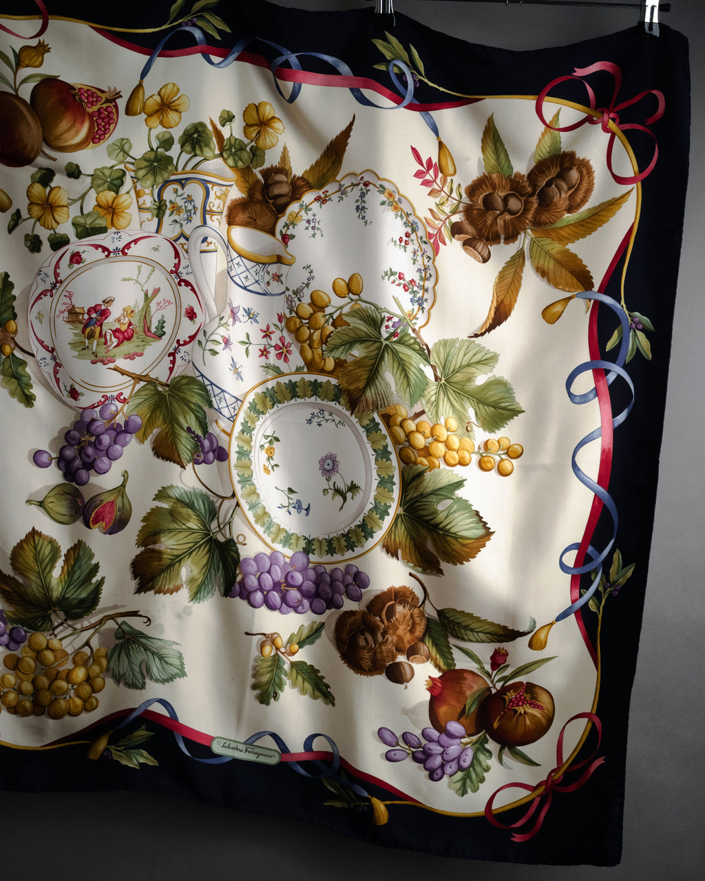 “Salvatore Ferragamo” 90’s Harvest still life silk scarf