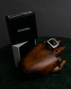 "CHANEL" 00AW Karl Lagerfeld period clear stone design logo engraved ring