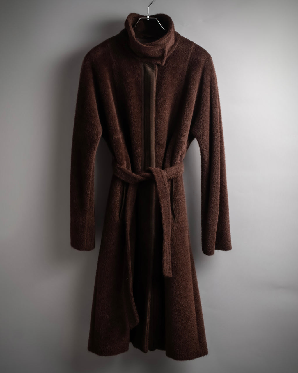"Max Mara" Alpaca wool belted stand collar long coat