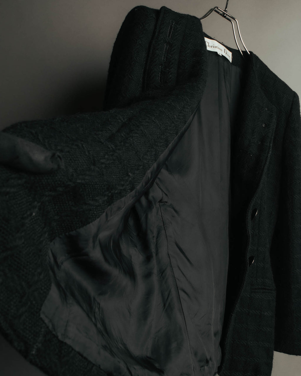 -SPECIAL- "Christian Dior" 80's-90's Textured collarless wool jacket