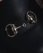 "GUCCI" Michele design horsebit leather heel loafers