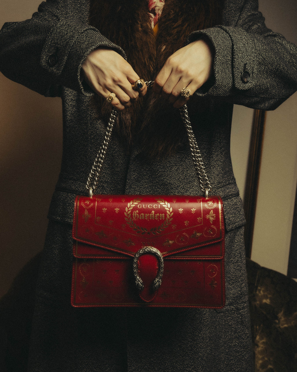 -SPECIAL- "GUCCI" 2010's-20's Collectible gucci garden embellished leather dionysus chain shoulder bag