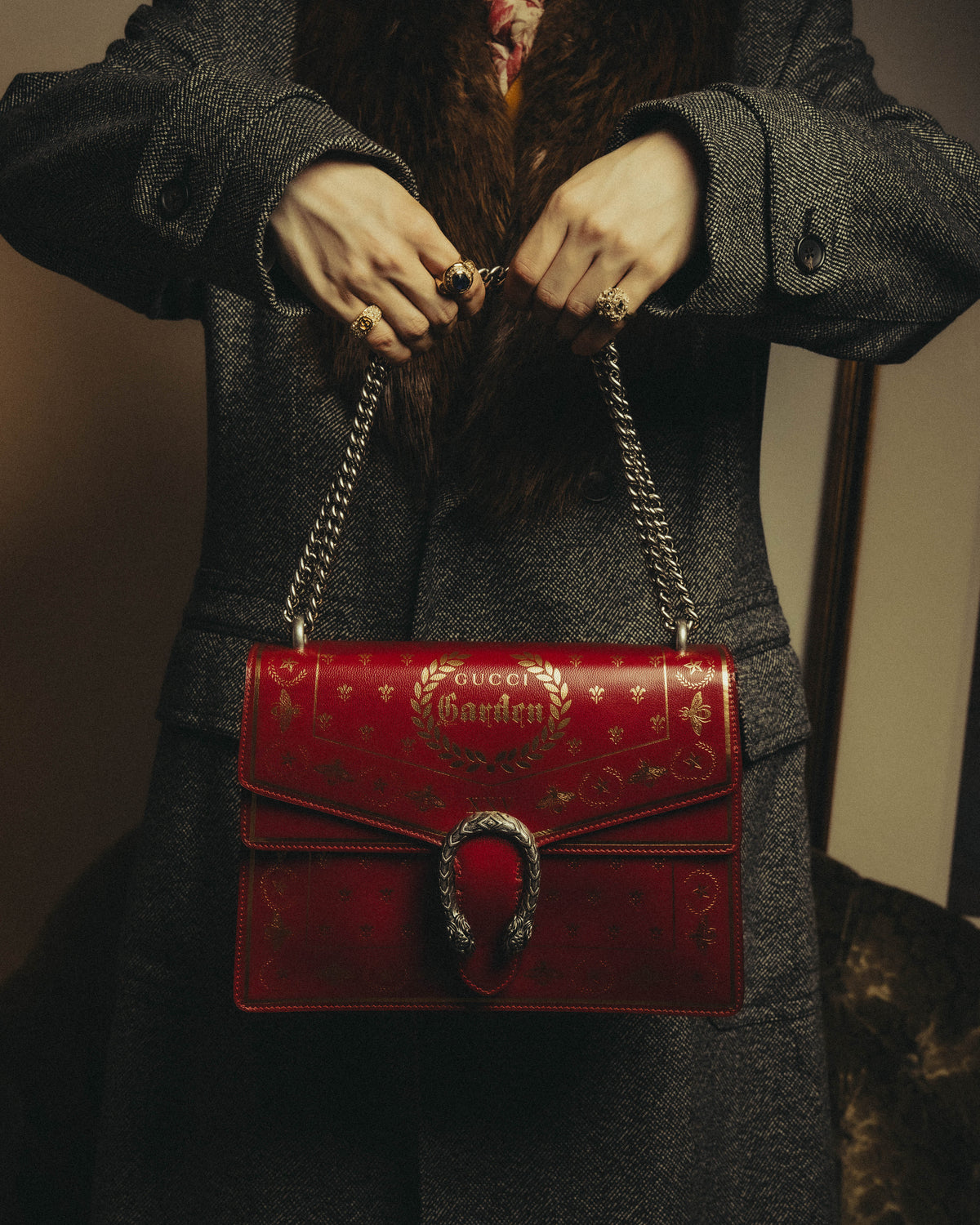 -SPECIAL- "GUCCI" 2010's-20's Collectible gucci garden embellished leather dionysus chain shoulder bag