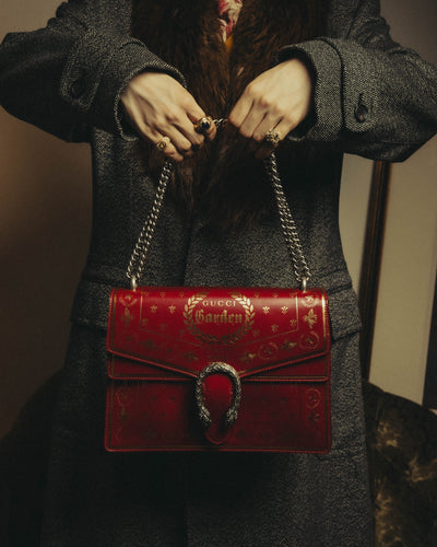 -SPECIAL- "GUCCI" 2010's-20's Collectible gucci garden embellished leather dionysus chain shoulder bag