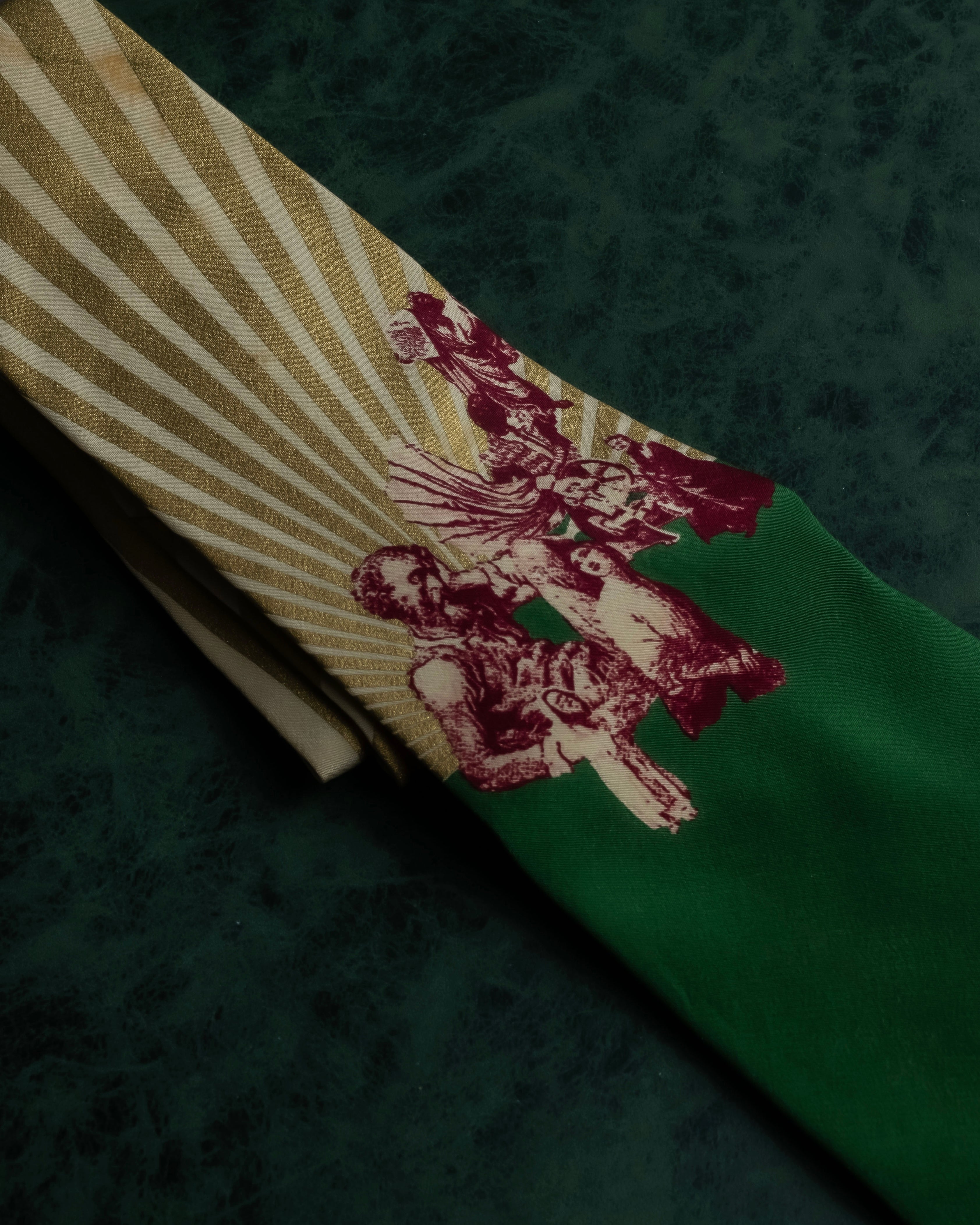 "JEAN PAUL GAULTIER" Radiation gold & human pattern silk neck tie