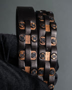 "CELINE" Triomphe motif stud design leather narrow belt