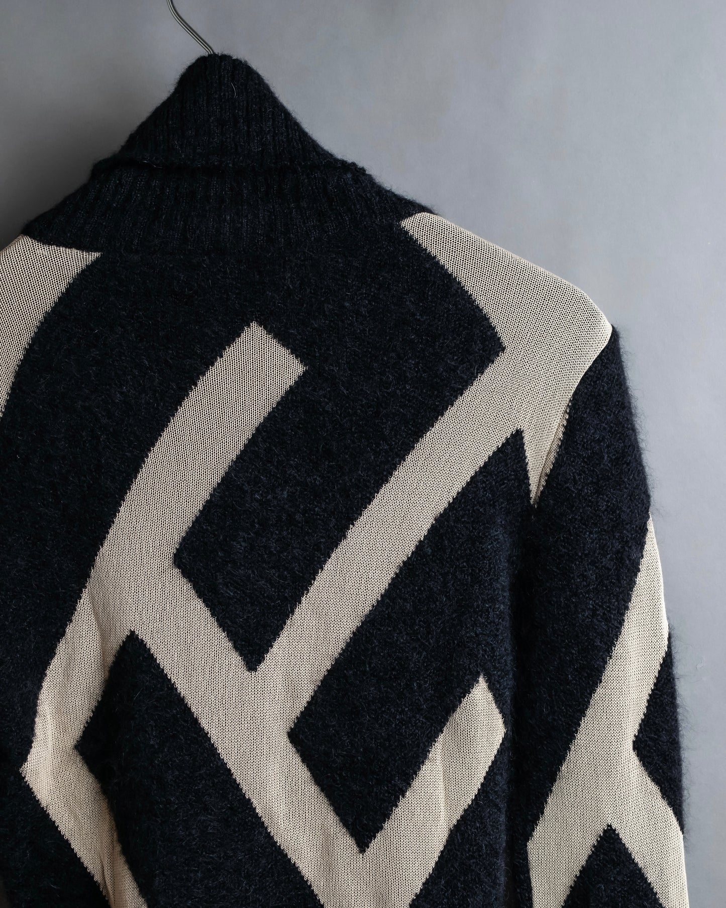 "BALMAIN" Geometric pattern turtleneck ribbed knit pullover