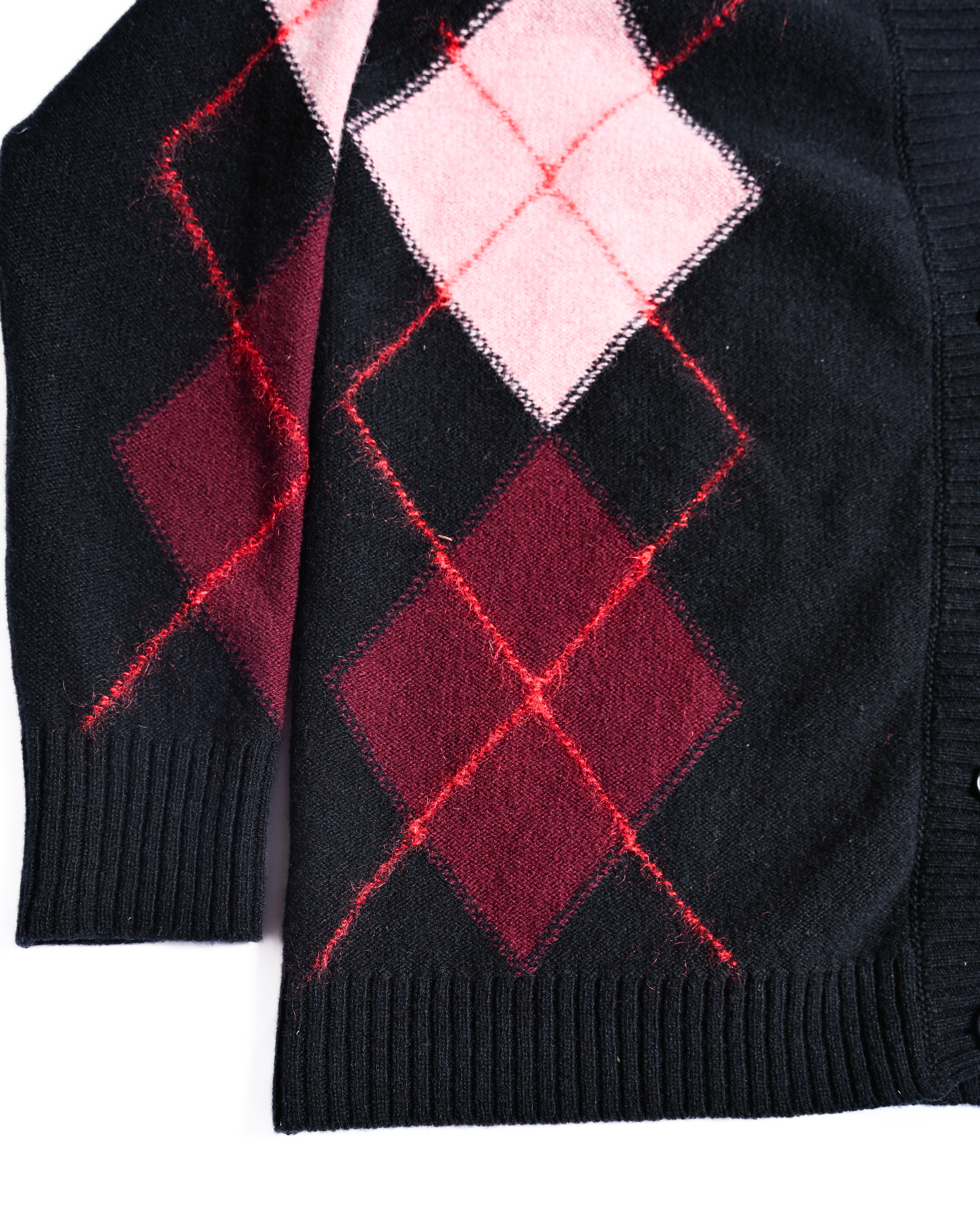 Molly Goddard/ Argyle Lambswool & Mohair Cardigan Black & Pink