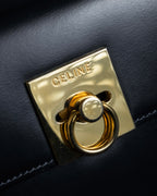 "CELINE" 80's-90's Square silhouette gold parts design leather hand bag