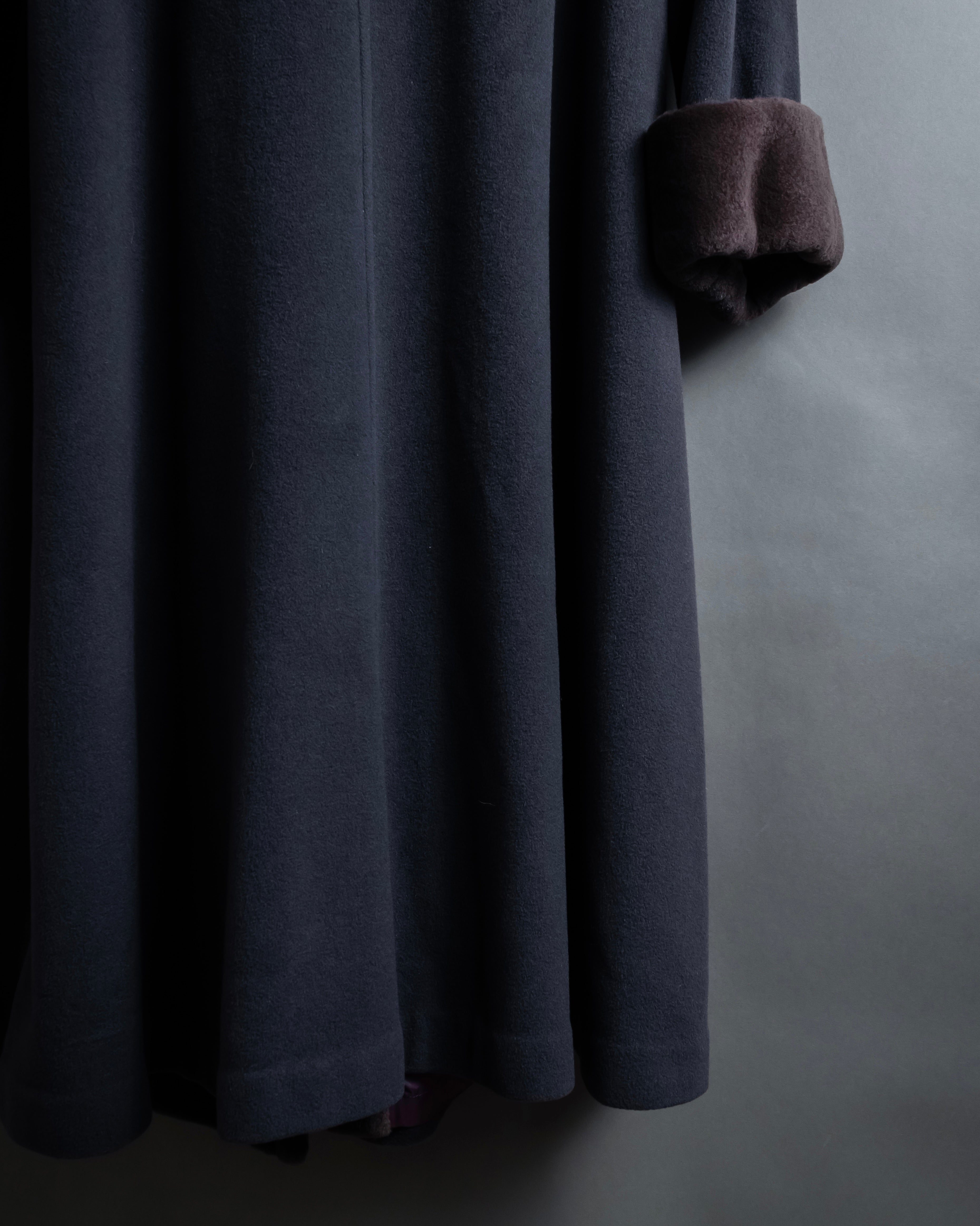 "Junko Yamamoto" Fur-trimmed design long cashmere blend coat