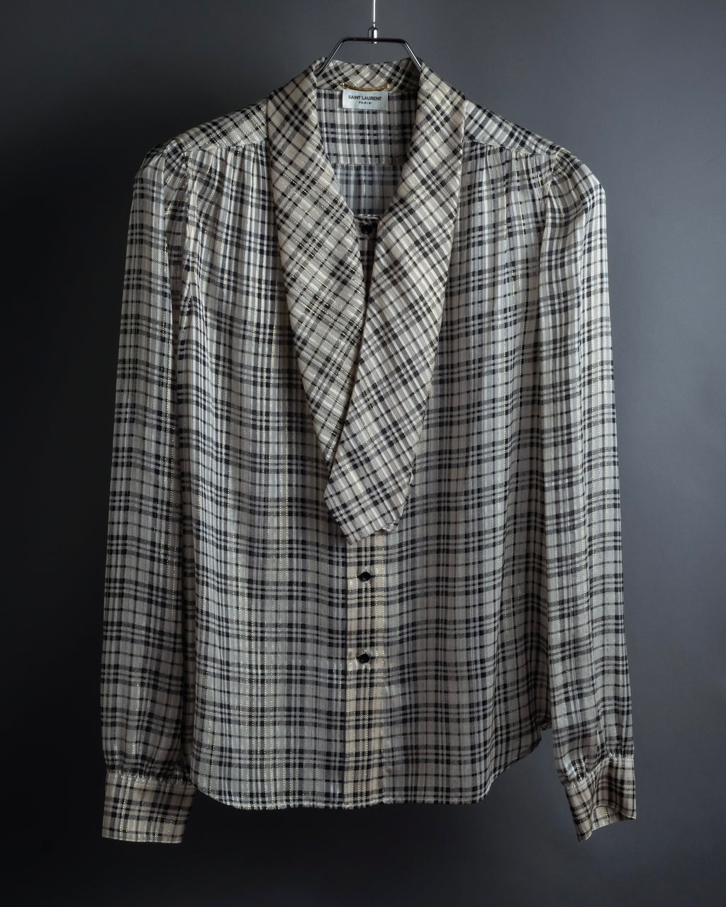 "Saint Laurent" Lame check pattern bow tie shirt
