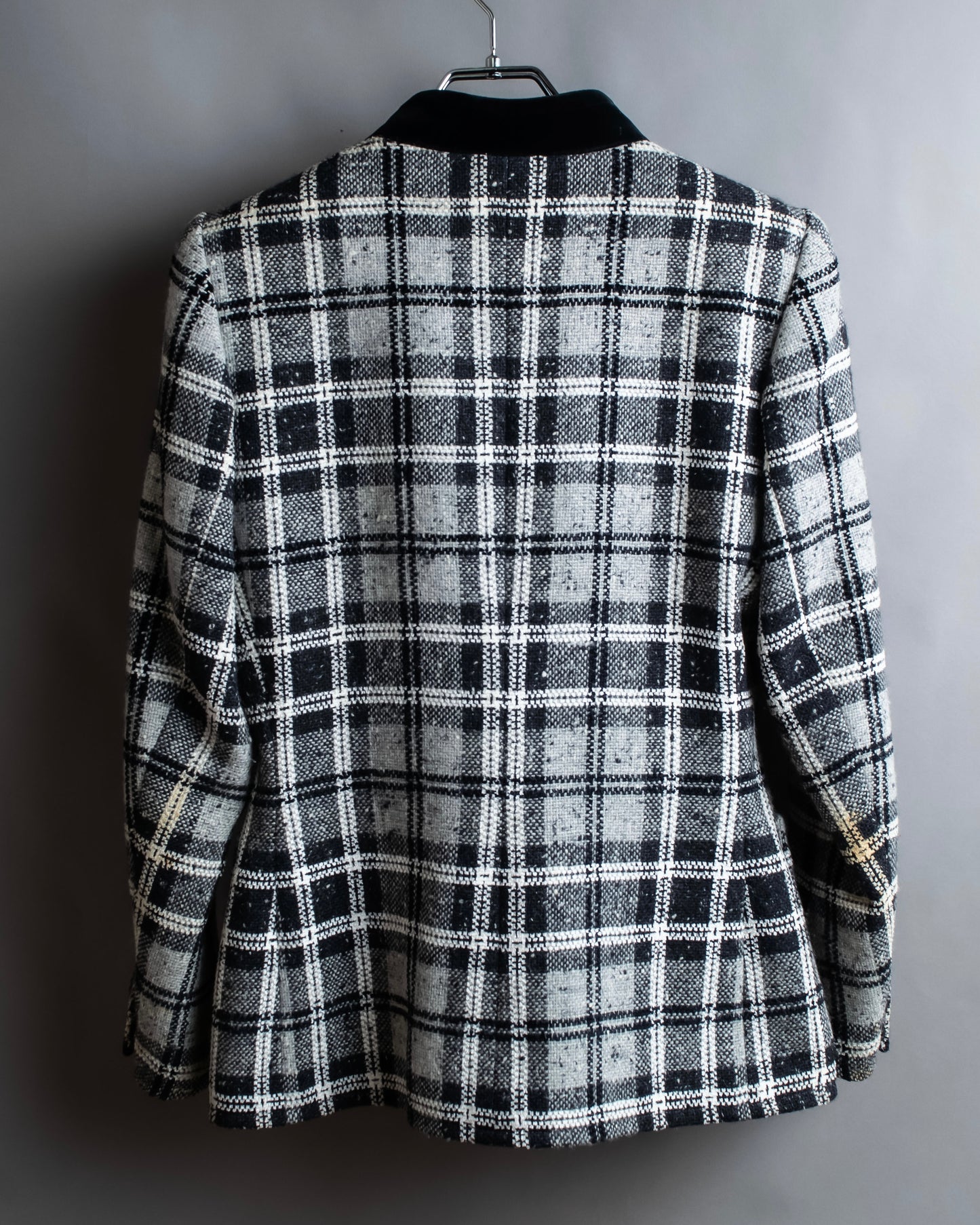 "YVES SAINT LAURENT" Monotone Madras check pattern shaped tailored jacket