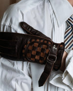 "Vivienne Westwood" Orb design checker panel pattern leather gloves