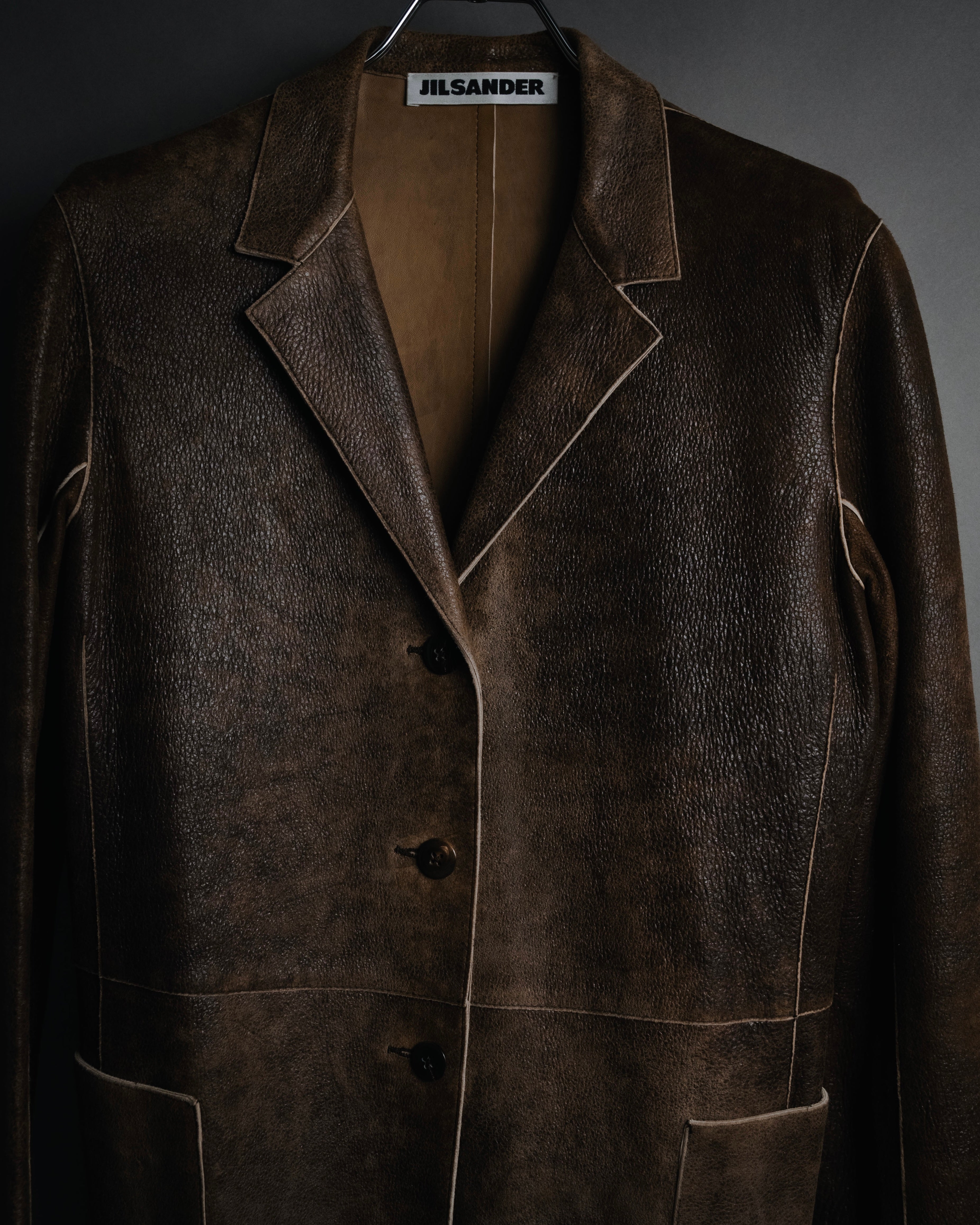 "JIL SANDER" 90’s-03 seam-detailed grained leather tailored jacket