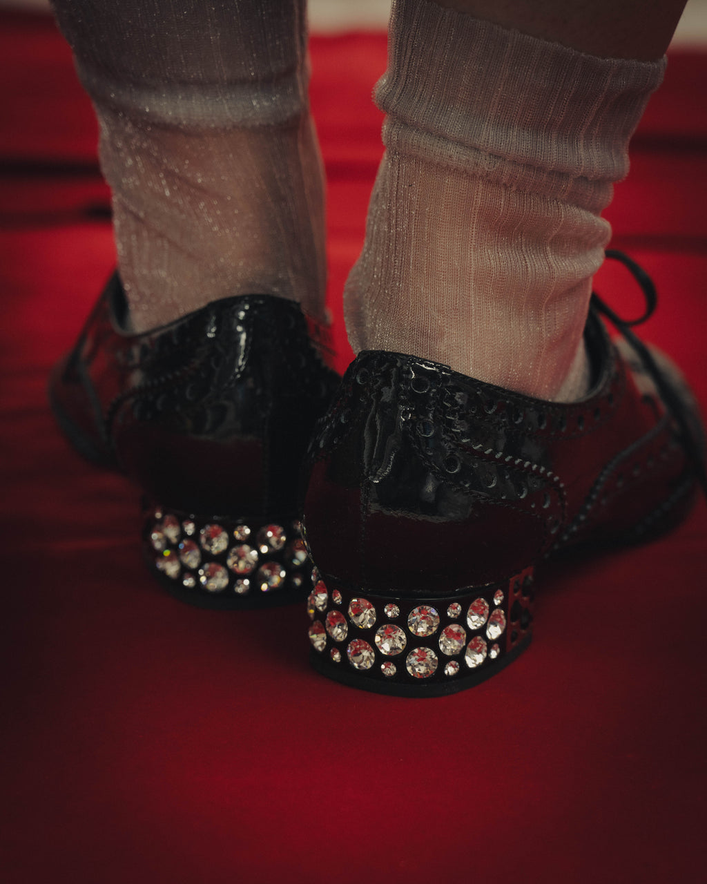 -SPECIAL- “Miu Miu” 2010’s Crystal embellished heel patent leather brogue shoes