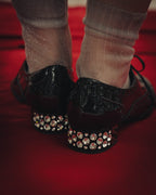 -SPECIAL- “Miu Miu” 2010’s Crystal embellished heel patent leather brogue shoes