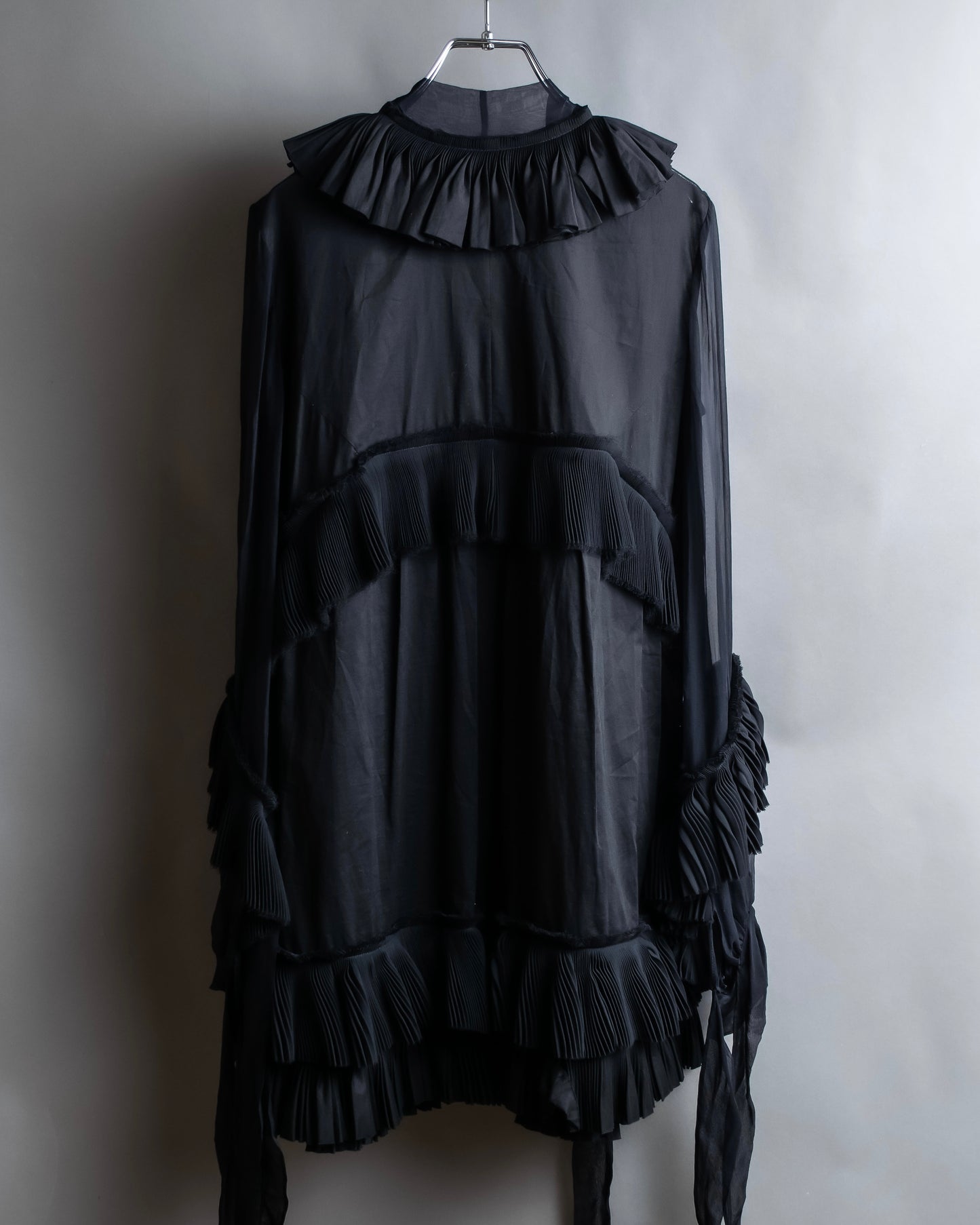 "GIVENCHY" Ribbon frill detail bow tie silk shirt ribbon frill detail