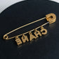 "CHANEL" Logo motif gold safety pin brooch