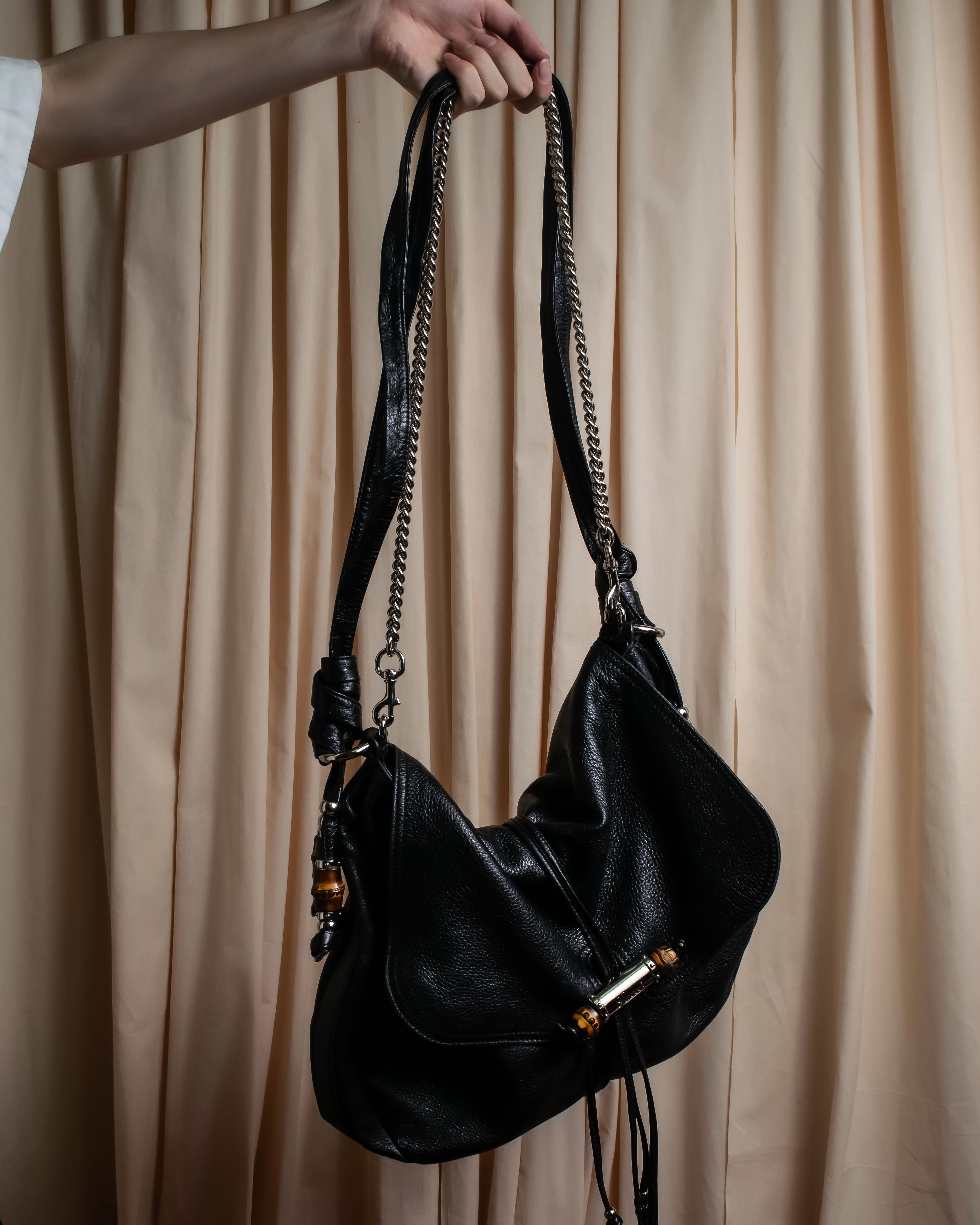 "GUCCI" Bamboo design combination chain shoulder leather bag