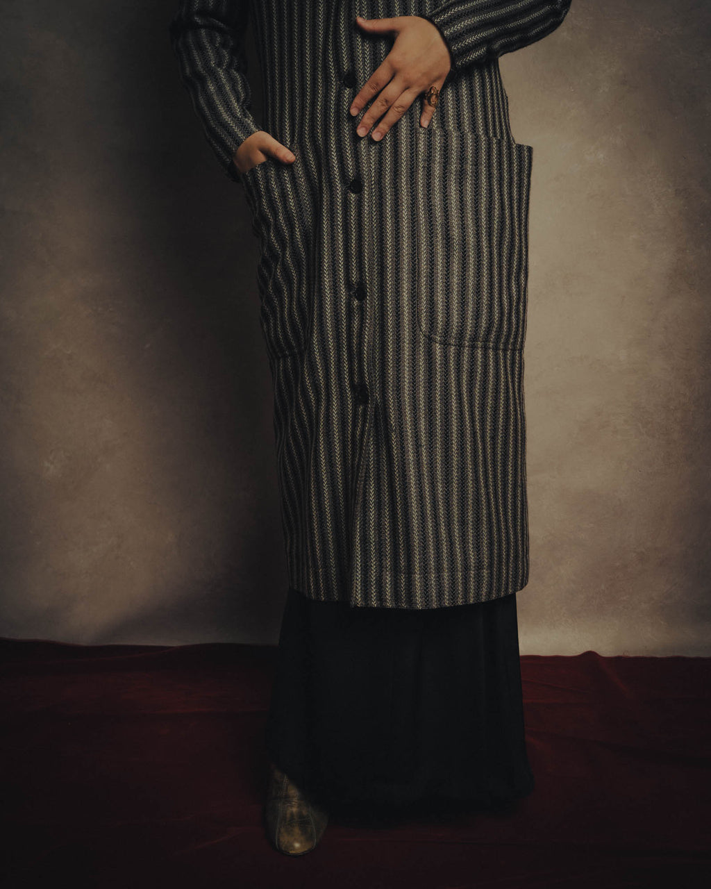 -SPECIAL- “GUCCI” 80’s-90’s Textured striped shawl collar long coat