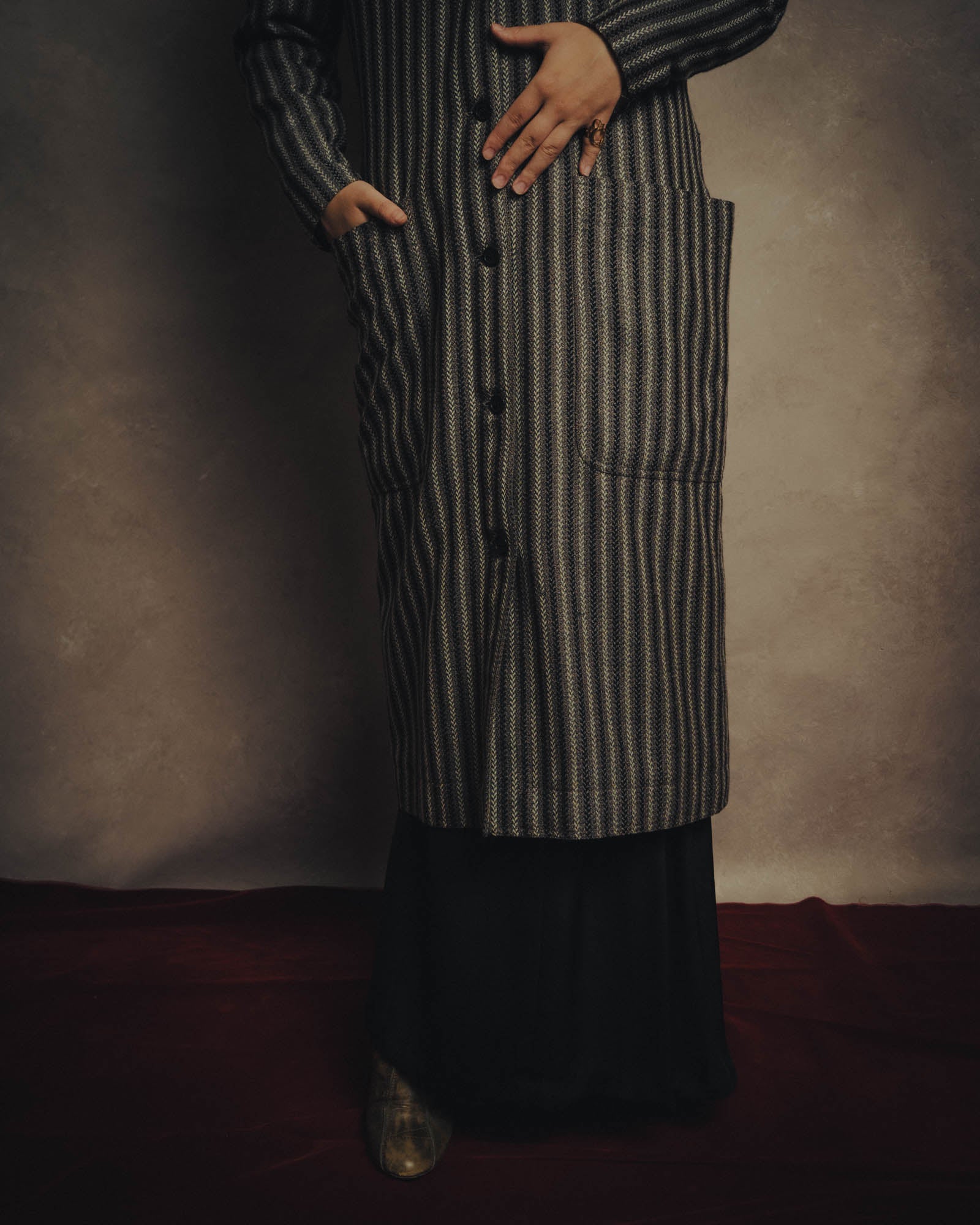 -SPECIAL- “GUCCI” 80’s-90’s Textured striped shawl collar long coat