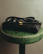 "CELINE" 70's-80's Classic black leather shoulder bag