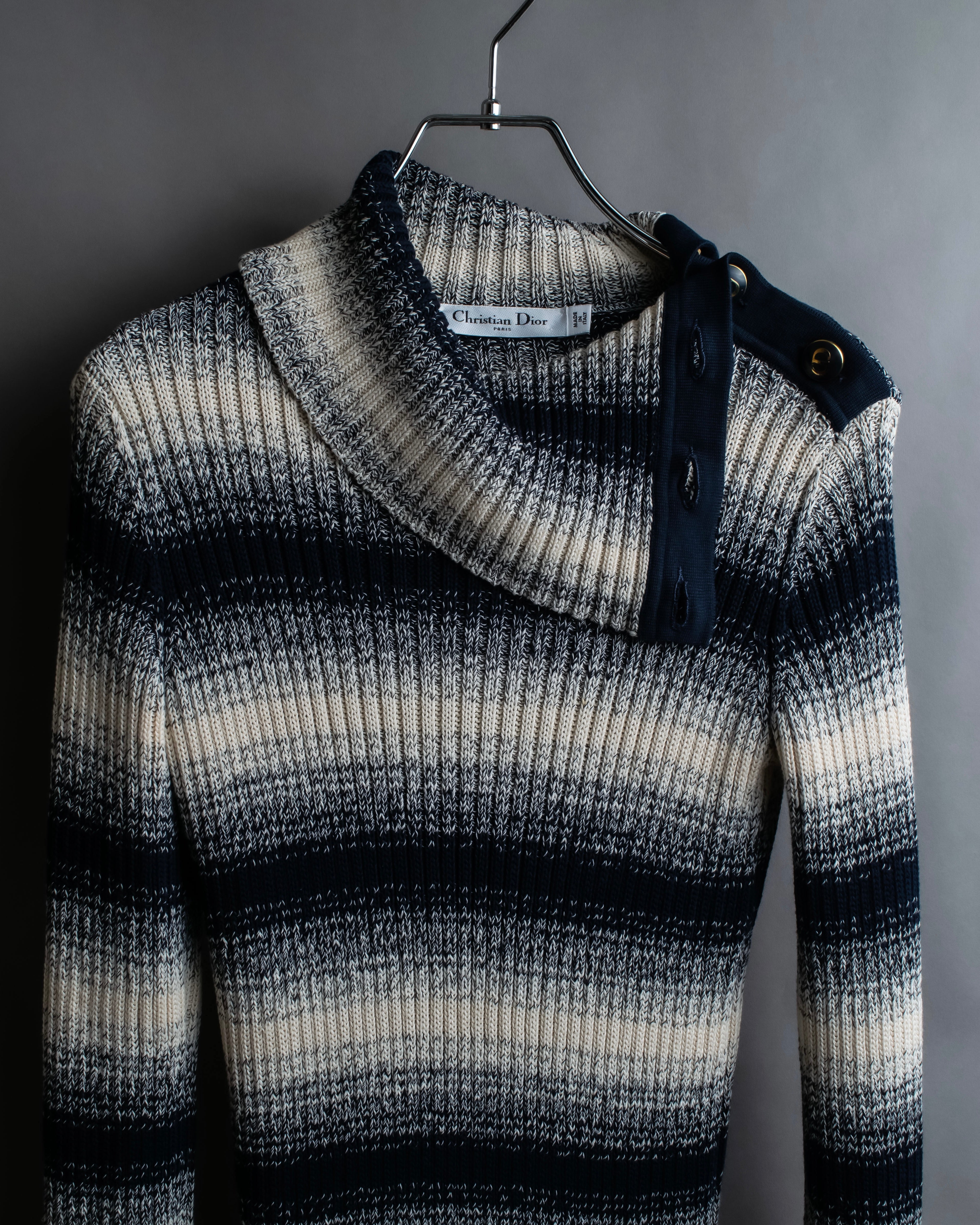"Christian Dior" Gradient striped irregular neck knit