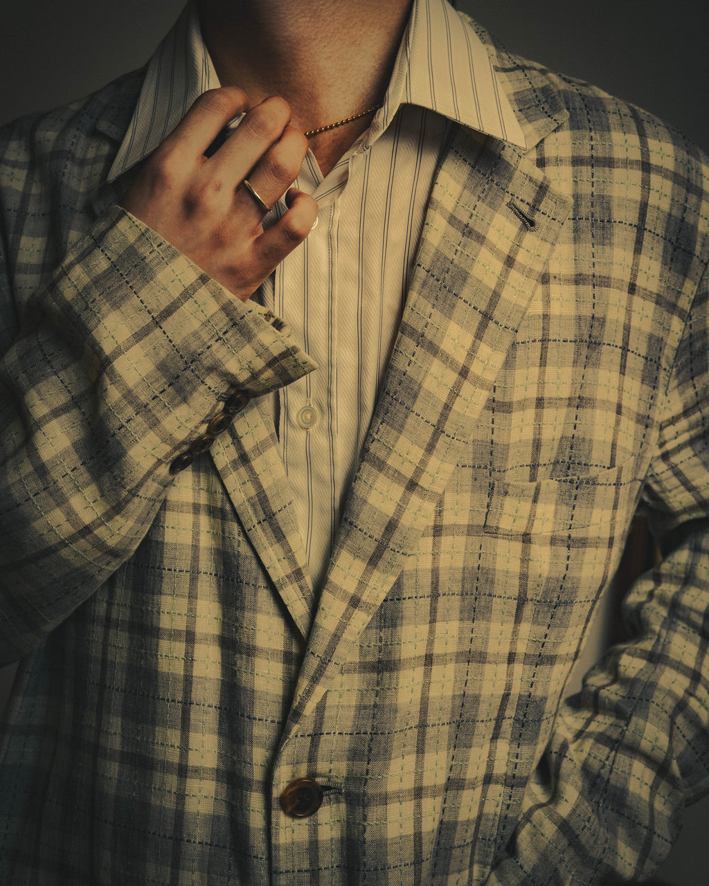 -SPECIAL- "Hermès" 10's Textured linen blend check blazer