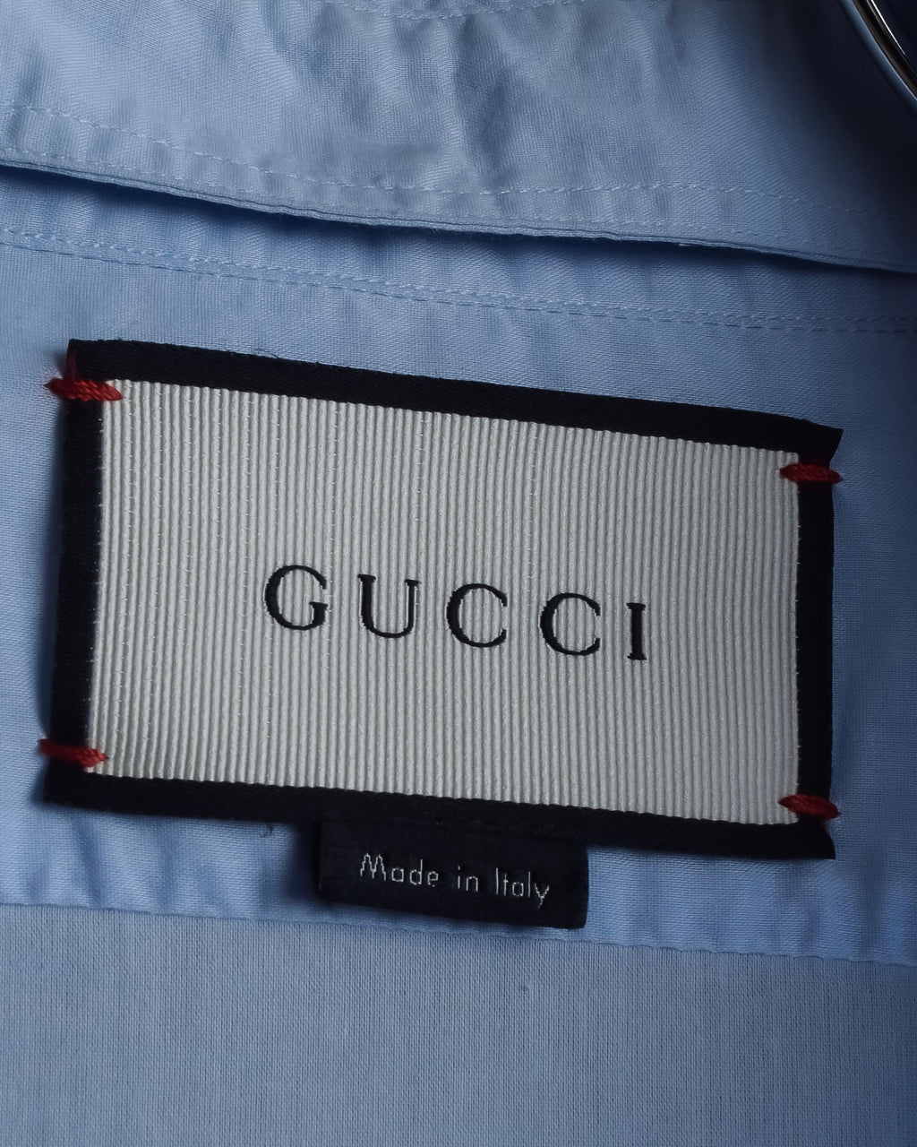 "GUCCI" Lace border design saxe blue shirt